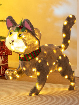 Pre-lit 88 LED Light Up 3D Cute Cat with Warm White Light and Plug