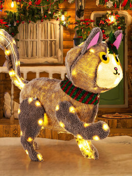 Pre-lit 88 LED Light Up 3D Cute Cat with Warm White Light and Plug