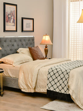 3-Piece Table and Floor Lamp Set with Linen Fabric Lamp Shades