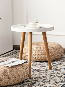 Round Side Sofa Coffee Table with Wooden Tray