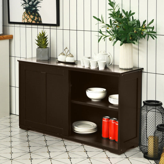 Kitchen Storage Cabinet with Glass Sliding Door