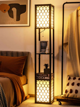 Modern Shelf Freestanding Floor Lamp with Double Lamp Pull Chain and Foot Switch