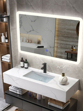 LED Wall-mounted Bathroom Rounded Arc Corner Mirror with Touch