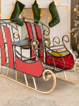 3 FT Christmas Metal Sleigh Decoration Santa Sleigh with 2-Tier Storage Shelf