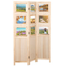 3 Panel Folding Privacy Screen with 9 Swivel Paulownia Wood Photo Frames
