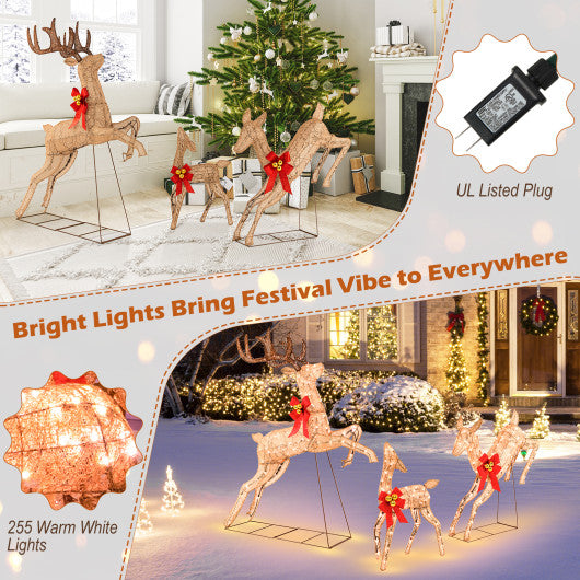3-Piece Pre-Lit Christmas Deer Family Set