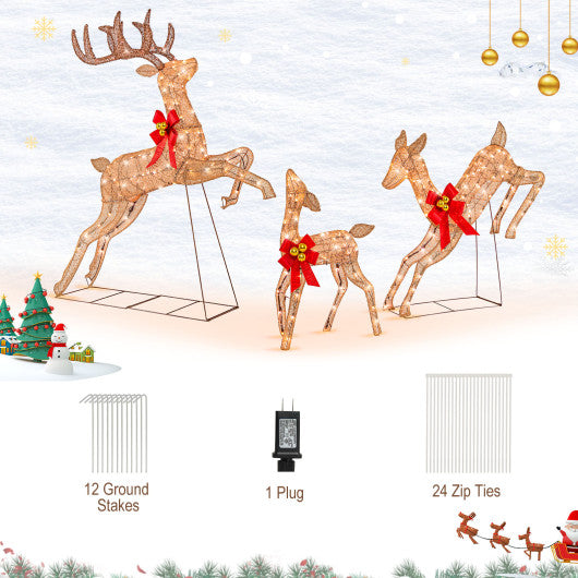 3-Piece Pre-Lit Christmas Deer Family Set