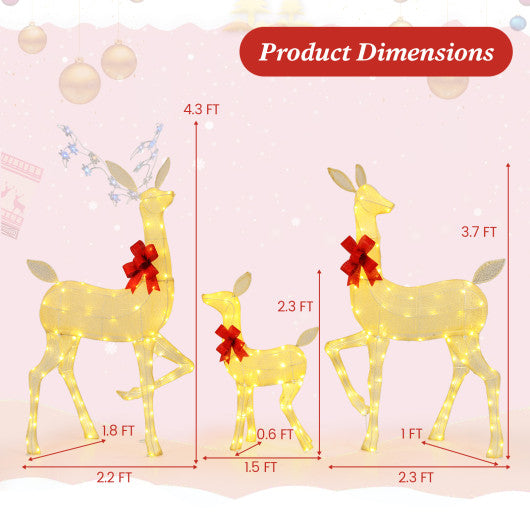 3-Piece Pre-Lit Christmas Deer Family Set