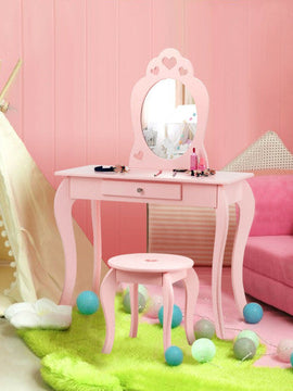 Pink Kids Princess Dressing Table Play Set With Mirror