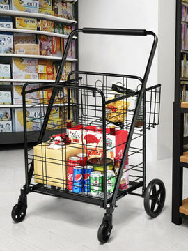 Heavy Duty Folding Utility Shopping Double Cart