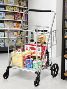 Heavy Duty Folding Utility Shopping Double Cart