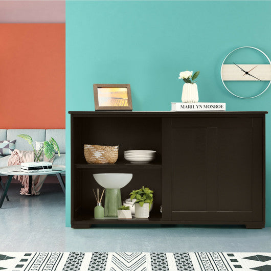 Kitchen Storage Cabinet with Glass Sliding Door
