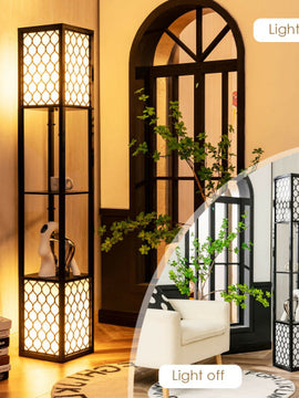Modern Shelf Freestanding Floor Lamp with Double Lamp Pull Chain and Foot Switch