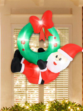 4 ft Inflatable Santa Claus Wreath with Red Bow and 5 LED Lights