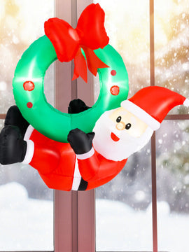 4 ft Inflatable Santa Claus Wreath with Red Bow and 5 LED Lights