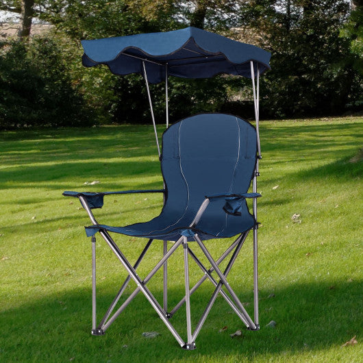 Portable Folding Beach Canopy Chair with Cup Holders-Blue