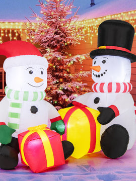 5 Feet 2 Cute Blow-up Snowman Christmas Inflatables with Gift Boxes