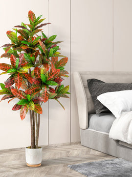 5 FT Tall Artificial Croton Plant with Gradient Leaves and Nursery