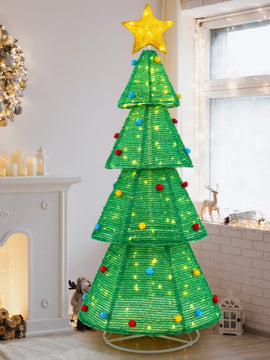 6.2 Feet Collapsible Christmas Tree with 200 Built-in LED Lights and Top Star Decoration