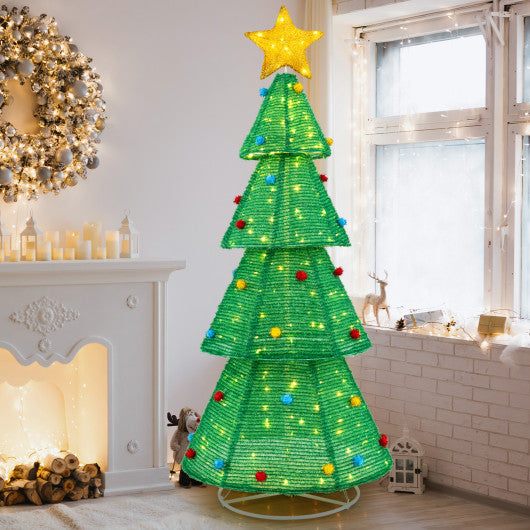 6.2 Feet Collapsible Christmas Tree with 200 Built-in LED Lights and Top Star Decoration