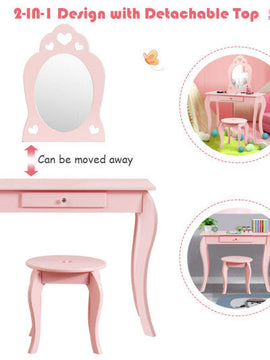 Pink Kids Princess Dressing Table Play Set With Mirror