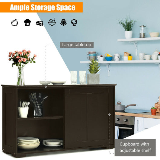 Kitchen Storage Cabinet with Glass Sliding Door