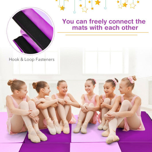 4 Feet x 8 Feet Folding Gymnastics Panel Mat with Handles Hook-Pink