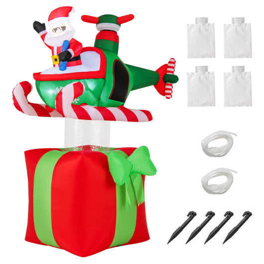 7.7 Feet Long Christmas Inflatable Santa Claus and Reindeer Riding Red Car with Gift Bag and 9 LED White Lights