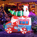 7.7 Feet Long Christmas Inflatable Santa Claus and Reindeer Riding Red Car with Gift Bag and 9 LED White Lights
