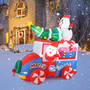 7.7 Feet Long Christmas Inflatable Santa Claus and Reindeer Riding Red Car with Gift Bag and 9 LED White Lights