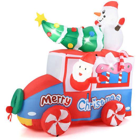 7.7 Feet Long Christmas Inflatable Santa Claus and Reindeer Riding Red Car with Gift Bag and 9 LED White Lights