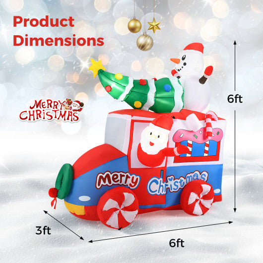 7.7 Feet Long Christmas Inflatable Santa Claus and Reindeer Riding Red Car with Gift Bag and 9 LED White Lights