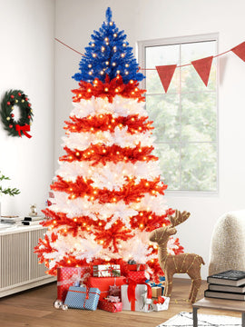 7.5 Feet Artificial Christmas Tree with Warm White LED Lights