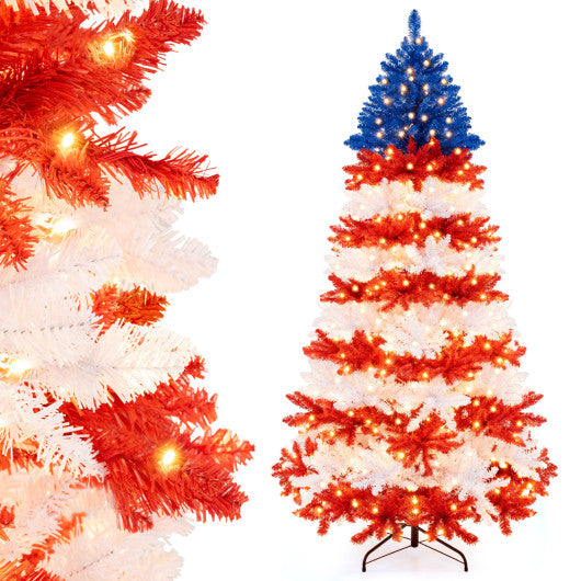 7.5 Feet Artificial Christmas Tree with Warm White LED Lights