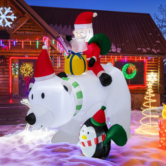 7.7 Feet Long Christmas Inflatable Santa Claus and Reindeer Riding Red Car with Gift Bag and 9 LED White Lights