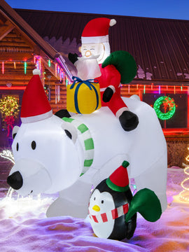 7 Feet Inflatable Santa Claus Riding Bear with Penguin Gift Bags and Gift Box