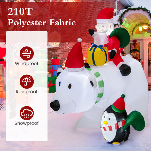 7.7 Feet Long Christmas Inflatable Santa Claus and Reindeer Riding Red Car with Gift Bag and 9 LED White Lights