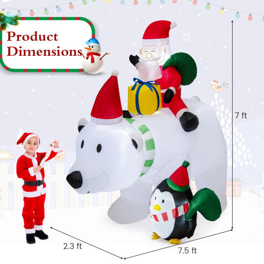 7.7 Feet Long Christmas Inflatable Santa Claus and Reindeer Riding Red Car with Gift Bag and 9 LED White Lights