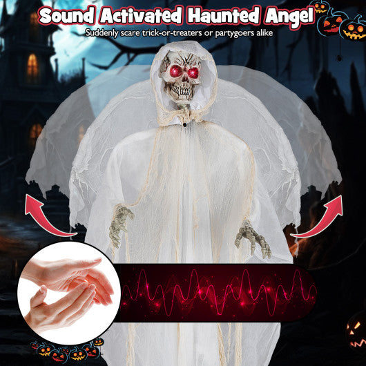 6.4 Feet Halloween Standing Grim Reaper with Lighted Eyes and Terrifying Sounds