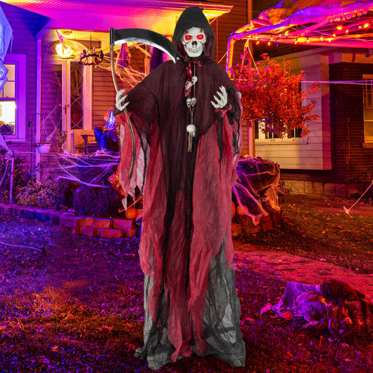 6.4 Feet Halloween Standing Grim Reaper with Lighted Eyes and Terrifying Sounds