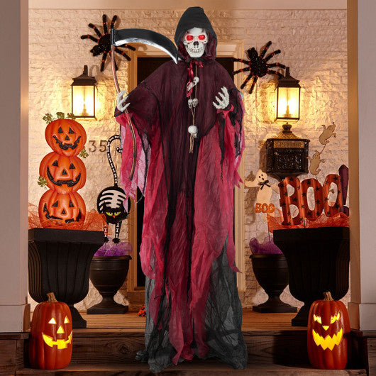 6.4 Feet Halloween Standing Grim Reaper with Lighted Eyes and Terrifying Sounds