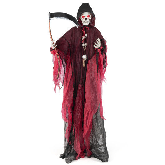6.4 Feet Halloween Standing Grim Reaper with Lighted Eyes and Terrifying Sounds