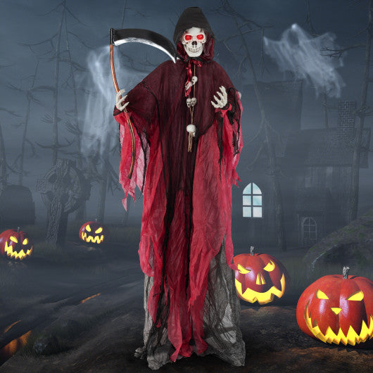 6.4 Feet Halloween Standing Grim Reaper with Lighted Eyes and Terrifying Sounds