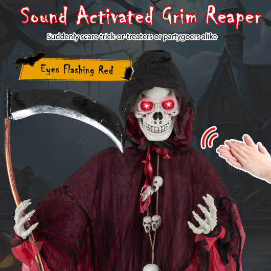 6.4 Feet Halloween Standing Grim Reaper with Lighted Eyes and Terrifying Sounds