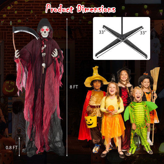 6.4 Feet Halloween Standing Grim Reaper with Lighted Eyes and Terrifying Sounds