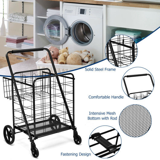 Heavy Duty Folding Utility Shopping Double Cart