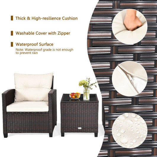 3 Pcs Patio Rattan Furniture Set Cushioned Conversation Set Coffee Table
