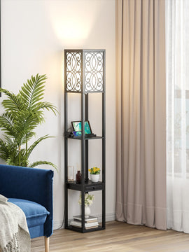 Modern Standing Shelf Lamp with 1 Power Outlet and 2 USB Ports