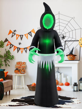 8 Feet Giant Halloween Inflatable Ghost with Built-in LED Lights and Mirror Face