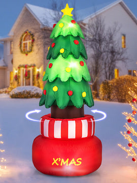 8 Feet Inflatable Rotating Xmas Tree with Built-in LED Lights and Water Bags